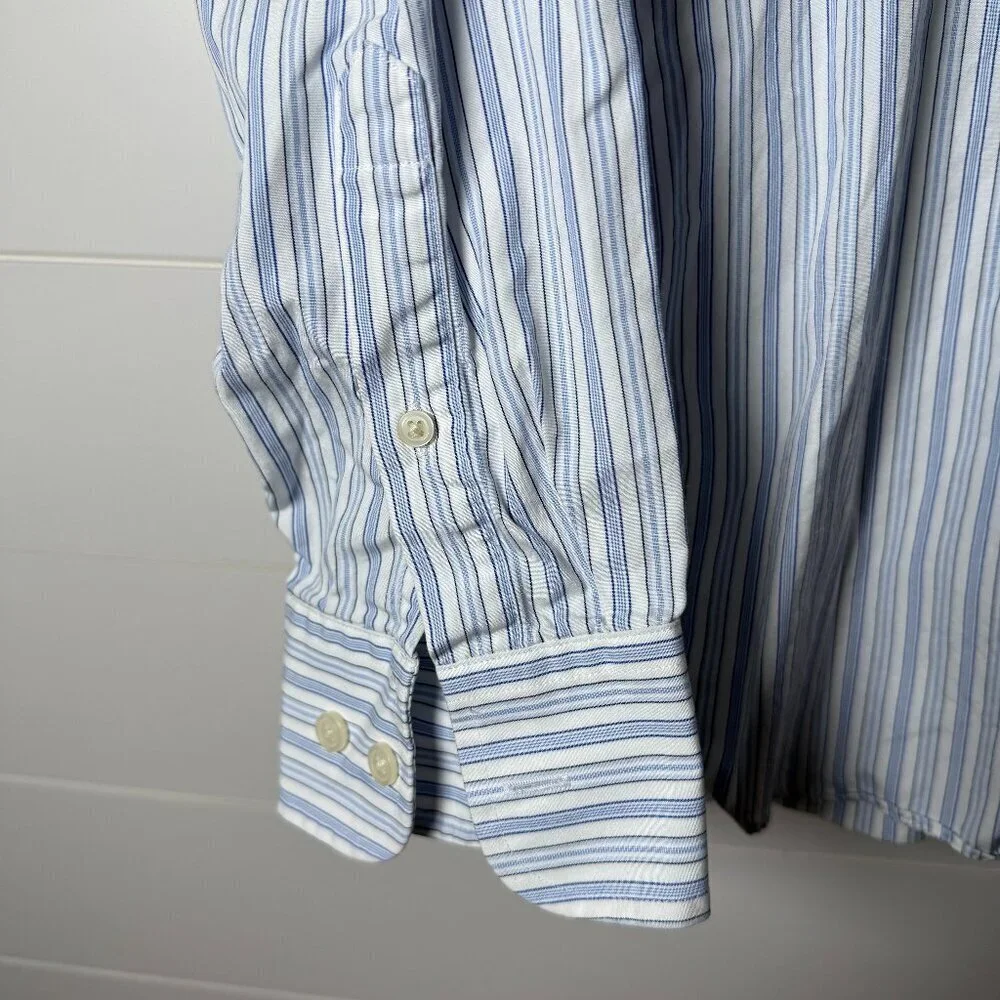 J. Crew Button Down Blue Stripe Shirt 80's 2-Ply 100% Cotton Sz L (16-16 1/2)